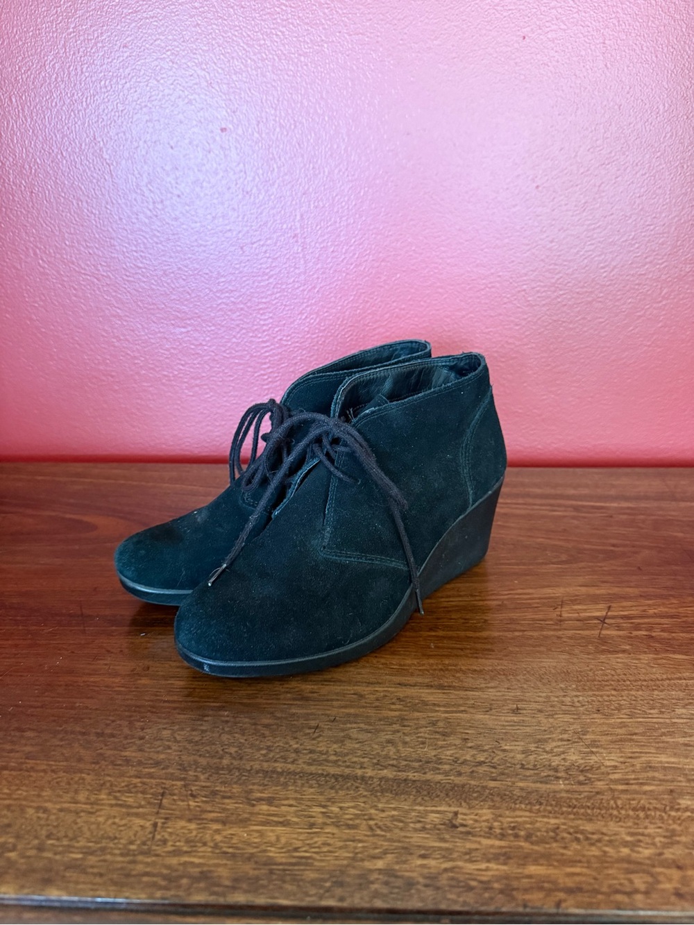 CROCS Black Suede Lace-Up Wedge Ankle Boots